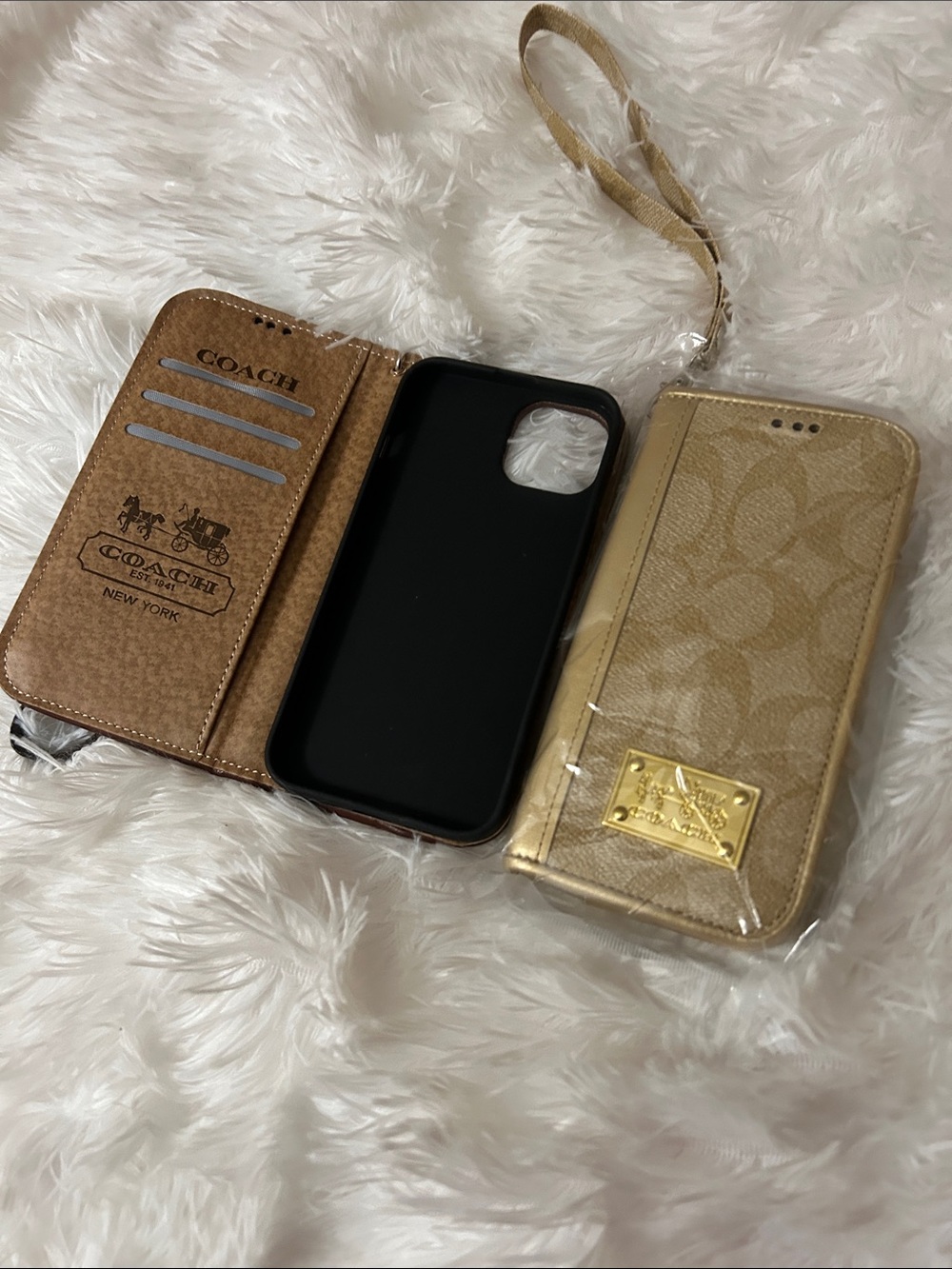 Coach Gold Signature Folio Wallet Phone Case with Wrist Strap